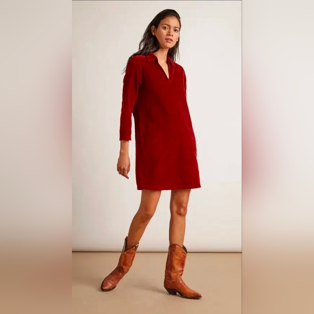 Velvet Deep Red Long Sleeve Dress - Picture 1 of 5
